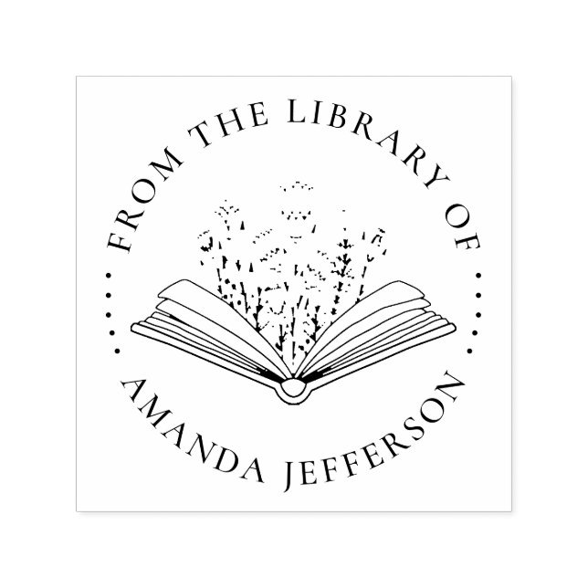 Modern Floral Book From The Library Of Custom Name Self-inking Stamp (Design)