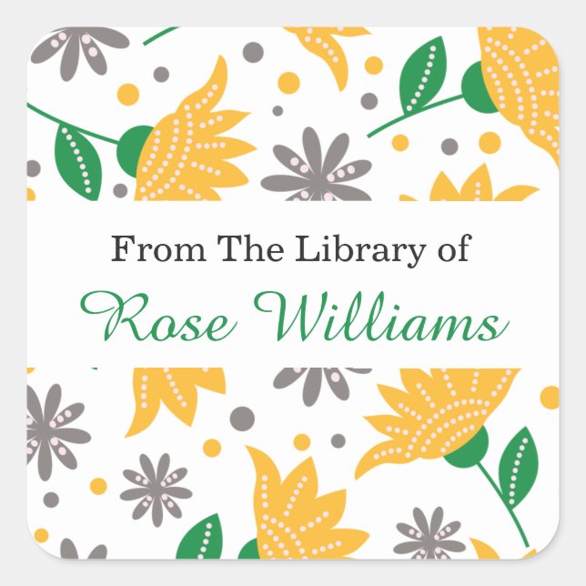 Modern Floral Bookplate From The Library Of Square Sticker (Front)