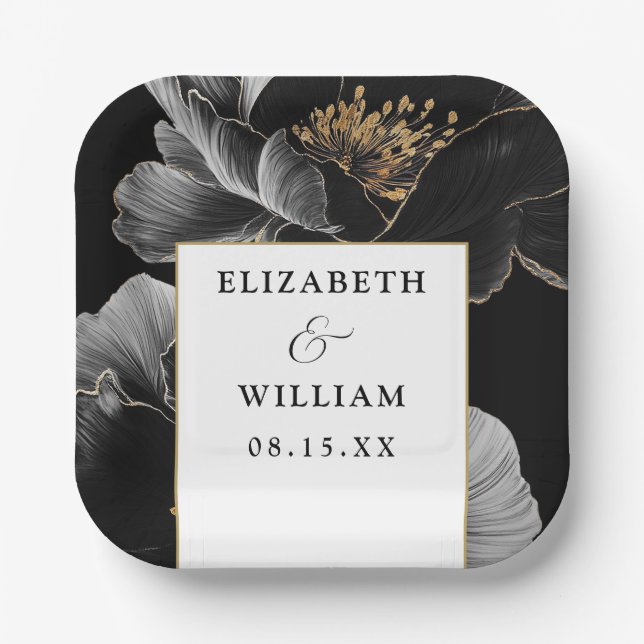 Modern Floral Botanical Elegant Chic Wedding Paper Plate (Front)