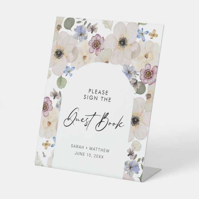 Modern Floral Botanical Guest Book Pedestal Sign (Front)
