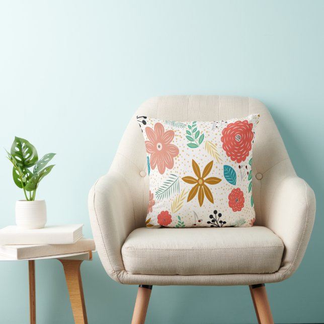 Modern Floral Botanical Pattern White Throw Pillow (Chair)