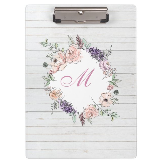 Modern Floral Botanical Watercolor White Wood Clipboard (Front)