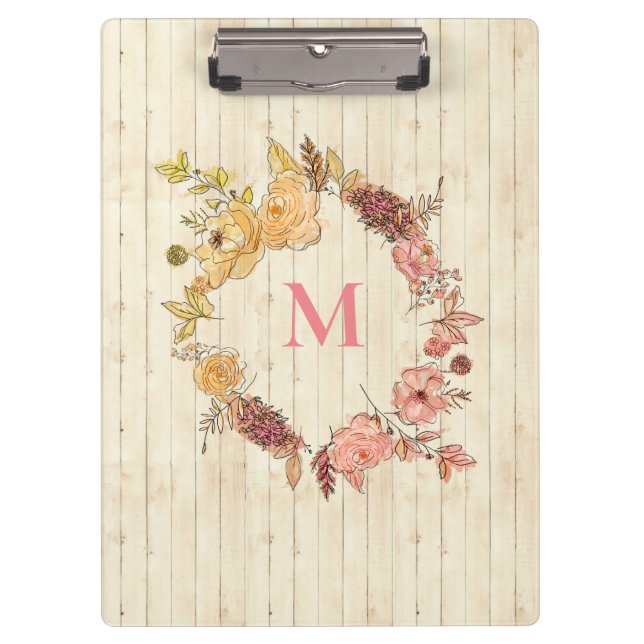 Modern Floral Botanical Watercolor Wood 1974 Clipboard (Front)