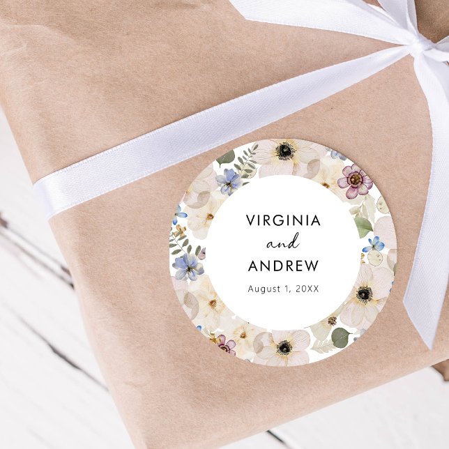 Modern Floral Botanical Wedding Sticker (Elegant Modern Floral Botanical Watercolor Wedding Sticker by Painted Paperie
)