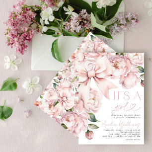 Modern Floral Bow Girl Baby Shower Invitation