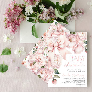 Modern Floral Bow Girl Baby Shower Invitation