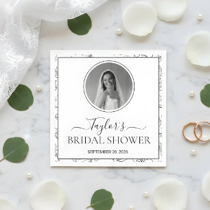 Modern Floral Bridal Shower Custom Photo Napkins