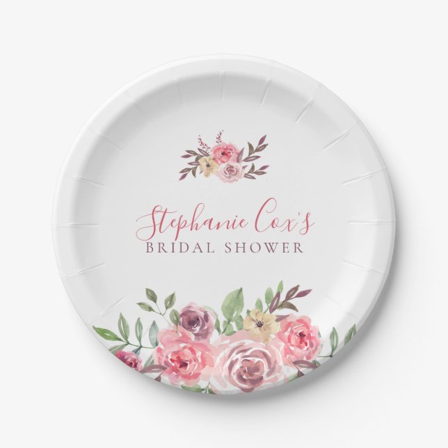 Modern Floral Bridal Shower Paper Plate (Front)
