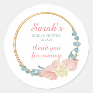Modern Floral Bridal Shower Thank You Classic Round Sticker