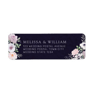 Modern Floral Bride & Groom Purple Return Address
