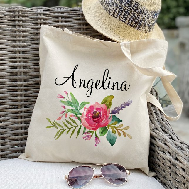 Modern Floral Bridesmaid Personalized Tote Bag (Creator Uploaded)