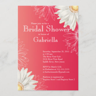 Modern Floral Bright Red Daisy Bridal Shower Invitation