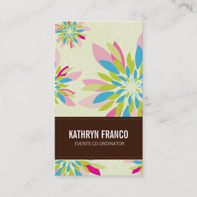 MODERN FLORAL bright simple abstract flower dahlia Business Card (Front)