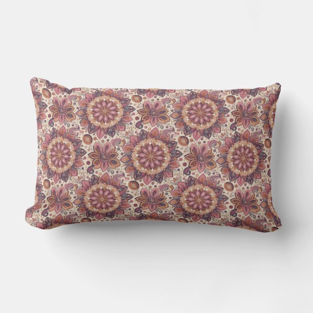 Modern floral brown colour mandala art lumbar pillow (Front)