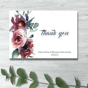 Modern Floral Burgundy Navy Peach Blush Thank You Card