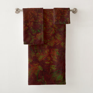 Modern Floral Burgundy Red Green Elegant Bath Towel Set