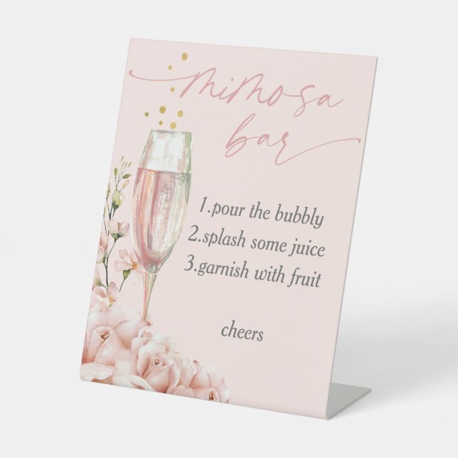 Modern floral calligraphy chic mimosa bar sign (Front)