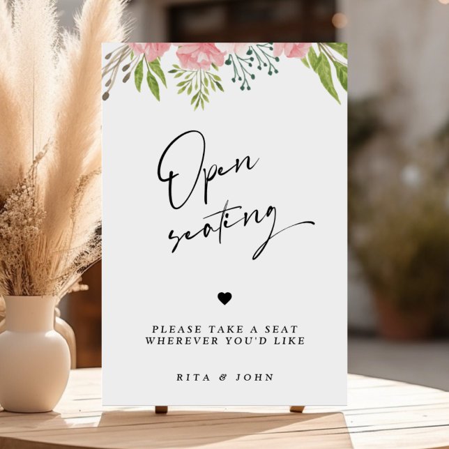 Modern Floral carnation Open Seating Wedding Sign (Creator Uploaded)