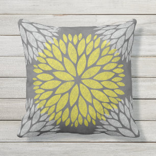 Modern Floral Chalkboard Yellow Grey Outdoor Pillow