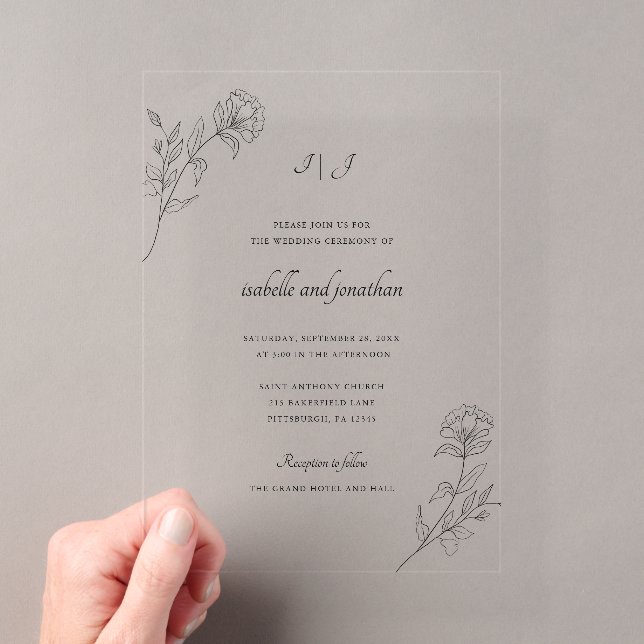 Modern Floral Chic Monogram Acrylic Invitations (Insitu (Handheld))