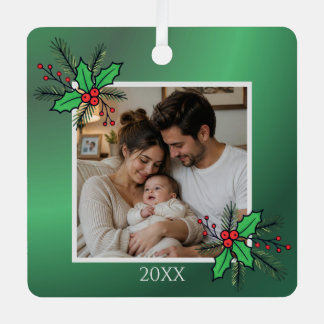 Modern Floral Christmas Photo Frame Metal Ornament