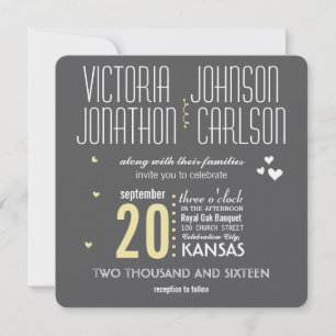 Modern Floral Chrysanthemum Grey and Yellow Invitation