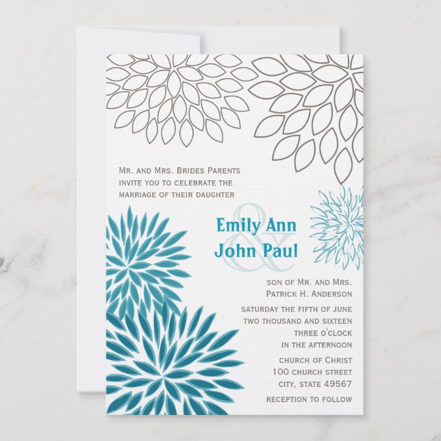 Modern Floral Chrysanthemum Wedding Invitations (Front)