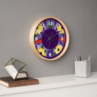 Modern Floral Clock -Purple