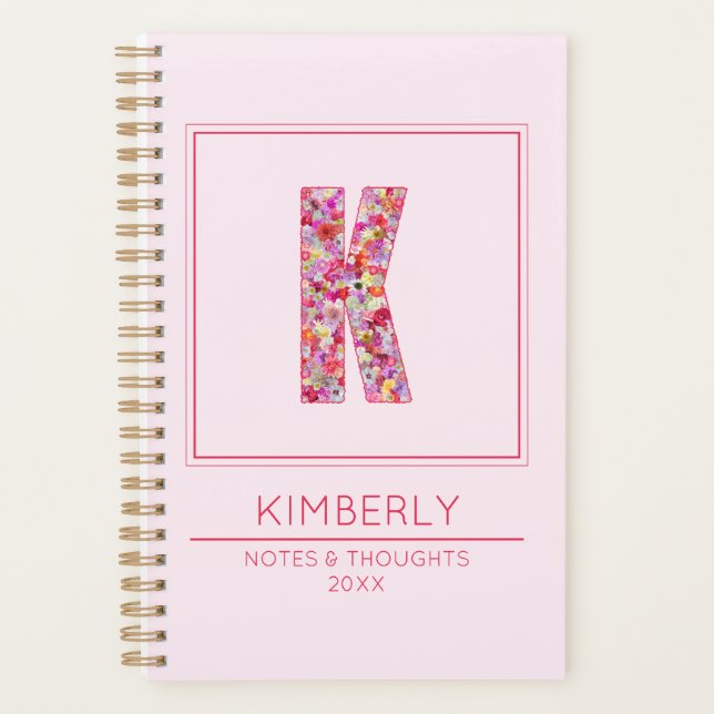 Modern Floral Colorful Monogram Letter K Planner (Front)
