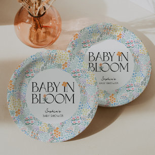 Modern Floral Colourful Baby In Bloom Baby Shower Paper Plate