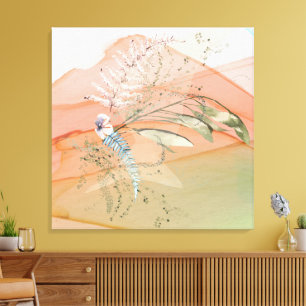 Modern Floral Coral and Aqua Canvas Print