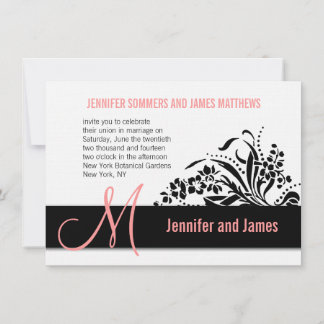 Modern Floral Coral Wedding Invitation Monogram