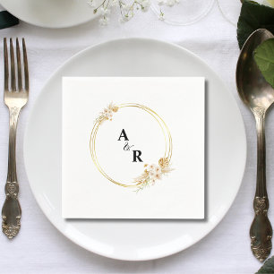 Modern Floral Couple Monogram Wedding Paper Napkin