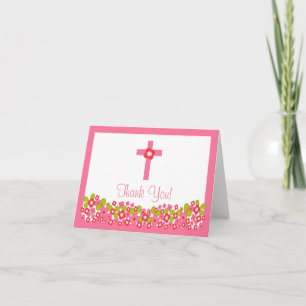 Modern Floral Cross Communion Thank You Note Card