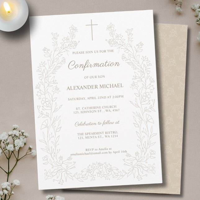 Modern Floral Cross Confirmation Invitation (Creator Uploaded)