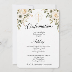Modern Floral Cross Confirmation Invitation