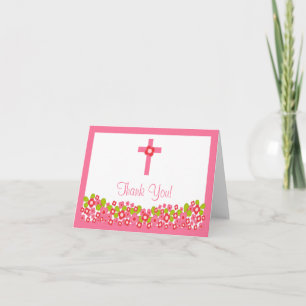 Modern Floral Cross Religious Thank You Note