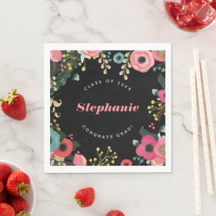 Modern Floral Custom Graduation Party Napkin