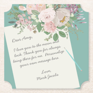 Modern floral custom message personal love note paper coaster