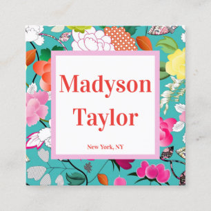 Modern Floral Custom Typography Square Business Card