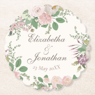 Modern floral custom wedding personalized paper coaster