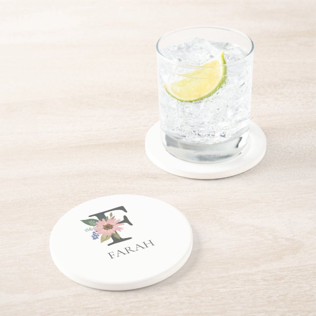 Modern Floral Customizable Monogrammed  Coaster (Side)
