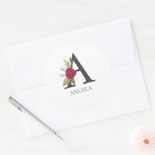 Modern Floral Customizable Monogrammed Letter A Classic Round Sticker