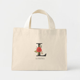 Modern Floral Customizable Monogrammed Letter L Mini Tote Bag