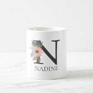 Modern Floral Customizable Monogrammed Letter N Coffee Mug