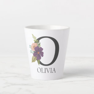 Modern Floral Customizable Monogrammed Letter O Latte Mug