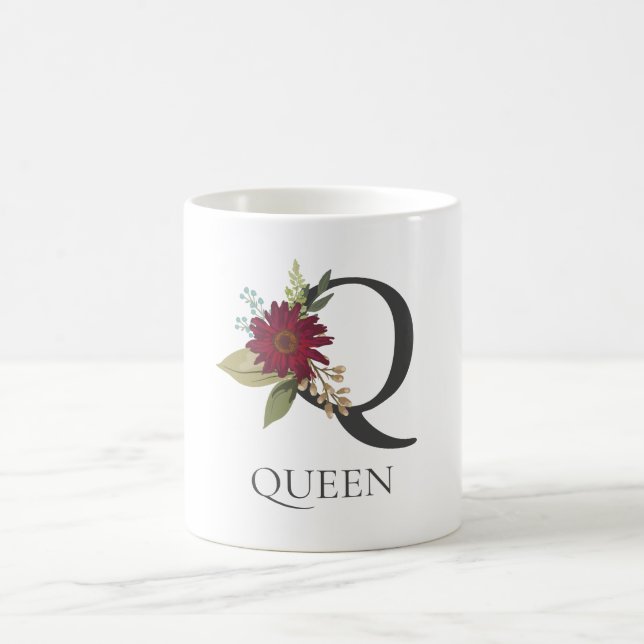 Modern Floral Customizable Monogrammed Letter Q Coffee Mug (Center)