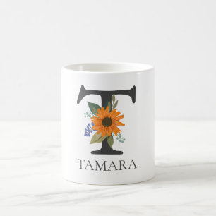 Modern Floral Customizable Monogrammed Letter T Coffee Mug