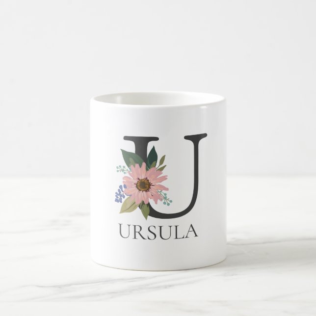 Modern Floral Customizable Monogrammed Letter U Coffee Mug (Center)
