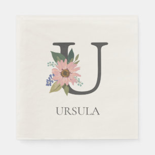Modern Floral Customizable Monogrammed Letter U Napkin